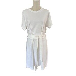 Vince White Short Sleeve Tie Waist Dress Size Large 100% Cotton Casual Neutral